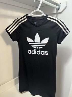 adidas Black Tee Dress with White Trefoil and Stripes